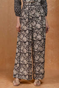 New 2025 Women's Daily Obsession Elaborate Floral Motifs Hand Printed High Waisted Effortless Style Flared <b>Pants</b> & Cropped Top - Product Image 5