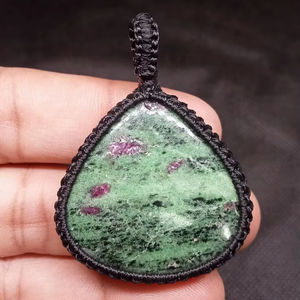 <b>Ruby</b> Zoisite Macrame Pendant <b>Necklace</b> Handmade Boho Jewelry for Women, Adjustable Cord - Product Image 1