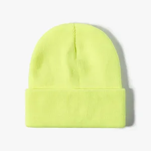 Unisex Neon <b>Yellow</b> <b>Beanie</b> Knit Winter Hat 58-60CM Casual Adult Acrylic Cuffed Design Common - Product Image 1