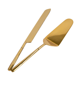 Ensemble couteau à gâteau et serveur en acier inoxydable en métal doré fait à la main de haute qualité couverts les plus vendus pour les mariages - Product Image 4