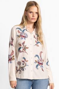 Top Selling Stylish 100% Cotton Vintage Embroidery Women's V-neck Full Sleeve <b>Office</b> <b>Shirt</b> Eco-Friendly Breathable Casual ODM - Product Image 2