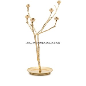Portavelas elegante pulido dorado de diseñador de hojas, accesorios de mesa de latón y vidrio, candelabro de interior clásico para boda - Product Image 3