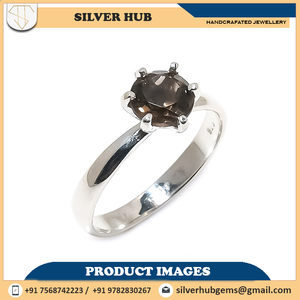 925 argent Sterling massif magnifique pierre précieuse de Quartz fumé fait à la main bagues de bijoux fins en gros OEM pierre de naissance fournisseur indien - Product Image 2