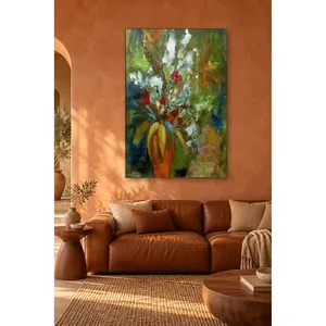 Impression sur toile de fleurs rouges et blanches dans un vase orange de Fida - Product Image 1
