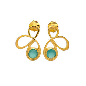 Boucles d'oreilles calcédonie Aqua, magnifique bijou en pierre précieuse, or, - Product Image 1