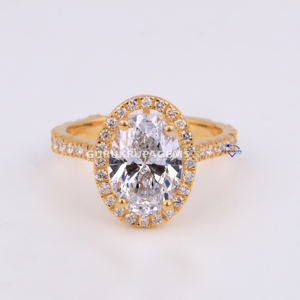 Moda personalizar 14K oro amarillo sólido joyería estilo clásico Oval corte brillante 6ct Lab Grown Diamond Halo anillo de compromiso - Product Image 2