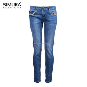 Jean en denim coupe droite, durable, personnalisé, OEM, séchage rapide, élégant, nouveau design tendance, taille haute, en spandex/coton, respirant - Product Image 1