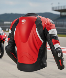 Blouson de moto en cuir rouge personnalisé Rucati, cuir de vache/kangourou, sur mesure, pour la conduite/la piste, chaqueta avec bosse, protections CE - Product Image 2
