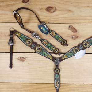 Cabestro, Brida, Pechera y Riendas para Caballo Occidental a Precio Accesible, Cuero con Diseño Floral Repujado a Mano, Pechera Completa para Caballo Cob - Product Image 6