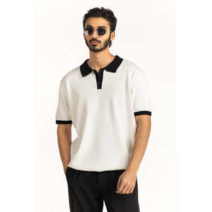 T-shirt Polo B pour Homme, Coupe Classique, Anti-plis, Confortable, Haute Qualité, Coupe Ajustée, en Spandex, Brodé, Motif Uni Foncé - Product Image 3