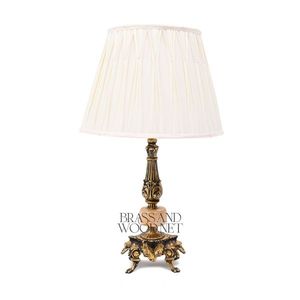 Antique brass <b>table</b> <b>lamp</b> with ornate base marble accent and elegant fabric <b>shade</b> <b>for</b> luxury classic interiors - Product Image 1