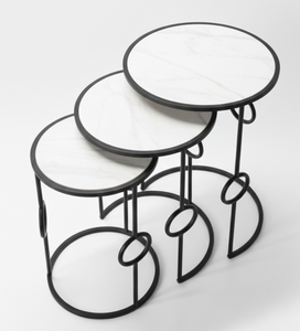 Juego de Tres Mesas de Centro Redondas Modernas Global Aura para Oficina, Hierro y Mármol Blanco, Ligeras y Duraderas, para Uso en Interiores, Venta al por Mayor - Product Image 1
