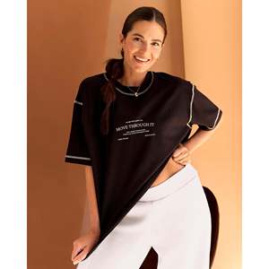T-shirt unisexe CF surdimensionné en coton épais avec broderie en tissu éponge, respirant et imprimé uni - Product Image 3
