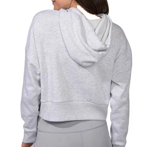 Crop Top <b>Drop</b> Shoulder Hoodies for Women Workout Wear Style Breathable Anti-Wrinkle Crop Top Hoodies for Woman - Product Image 2