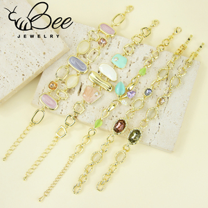 กำไลข้อมือทองเหลืองชุบทอง 14k ประดับคริสตัลหลากสีสันสไตล์ยุโรป ไม่หมอง พร้อมเคลือบเรซิ่นเคลือบเงา ทำด้วยมือ - Product Image 5