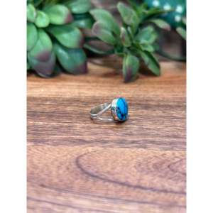 Navajo Turquoise & Sterling Silver Gemstone <b>Ring</b> Bezel Set <b>Dainty</b> Hip-Hop Style Fine Jewelry for Everyday Wear Size 5.75 - Product Image 3