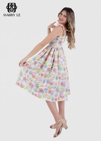 Vestido de algodón orgánico sin mangas con cuello en V, largo hasta la rodilla, cintura natural, estampado Diadem, cremallera trasera - MD06, lavable, a la moda para mujer