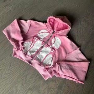 Autumn Warm 100% Cotton Casual Streetwear <b>Pullover</b> Vintage Acid-washed Distressed Tassel Hoodie for <b>Men</b> - Product Image 6