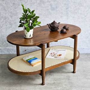 Oval Shaped 2-Tier 100x50x52cm Wood Teak <b>Coffee</b> <b>Table</b> Sofa <b>Table</b> with Stylish Design-TT68263 - Product Image 2