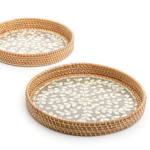 Elegant Rattan Round <b>Tray</b> With Dome Style Mesh Top Perfect For Stylish Home Decor Serving <b>Snacks</b> Drinks And Entertaining - Product Image 4