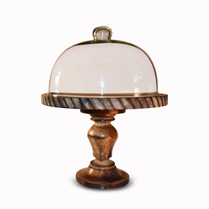 Export Quality Clear Glass Lid Tableware Wooden Cake <b>Stand</b> for Event Amazing Design Vintage <b>Cupcake</b> Serving <b>Stand</b> Brown Color - Product Image 1