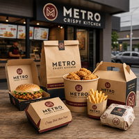 PACK Emballages jetables en carton pour Drive-Thru et à emporter : Boîte à hamburger, Boîte à burger, Emballage pour restauration rapide, Boîte à poulet, Boîte à frites, Boîte à gable