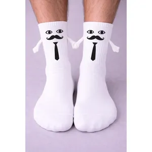 Men's Sporty White Jacquard <b>Socks</b> Breathable Anti-Slip Featuring Woven Design <b>Magnetic</b> Hand-Holding Daily Use Spandex Polyester - Product Image 1