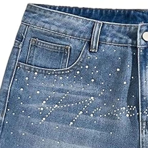 Nouvelle vente tendance hommes haute qualité Shorts en jean tailles hommes taille élastique Denim pas cher prix hommes Denim strass court - Product Image 3