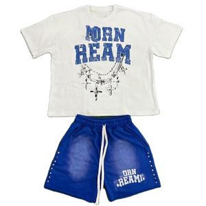 Conjunto de Camiseta y Pantalones Cortos para Hombre, Estampado en Serigrafía, Estilo Vintage, Lavado Ácido, Alta Calidad, Venta al Por Mayor - Product Image 1