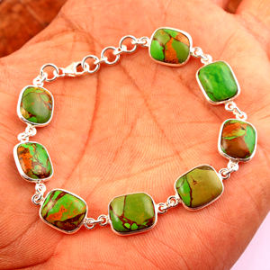 925 Sterling Silver Chain Bracelet Turquoise Jasper Gemstone Bezel Setting bracelet fait à la main en gros bijoux - Product Image 2