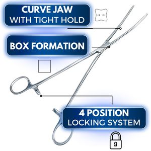 Pince hémostatique extra longue à pointe incurvée de 10 "en acier inoxydable avec mécanisme de verrouillage et petites dents sur les mâchoires | Idéal pour un usage médical - Product Image 6