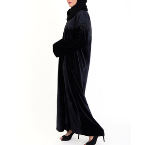 Couleur unie nouveauté style dames Abaya à manches longues robe musulmane broderie femmes Abaya en vente confortable en gros - Product Image 5