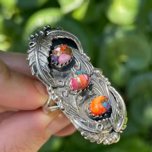 Bijoux faits à la main de style bohème floral en argent sterling 925 avec pierre naturelle ovale de dahlia turquoise en forme de coquille d'huître sertie dans un cadre - Product Image 3