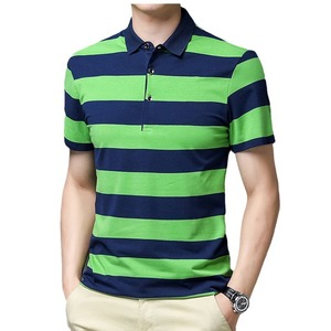 Polo homme à manches courtes en coton fin à rayures avec logo personnalisé OEM, broderie et impression, design estival - Product Image 1