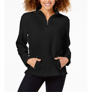 Maglia da donna con collo a zip Karen Scott, nera, taglia Petite L - Product Image 1