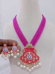 Collar antiguo de artesanía con pintura de Meenakari para mujer, peso ligero con colección de perlas única para boda y fiesta - Product Image 2