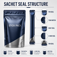 Sachet stick métallisé pour poudre d'électrolytes et de probiotiques, emballage individuel imprimé sur mesure