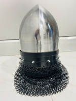 Casco de armadura Medieval de acero de calibre 18, casco de acero Bascinet con cara de cerdo de combate Medieval, disfraz de Halloween, tamaño adulto pulido plateado