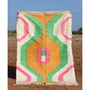 Alfombra Kilim abstracta bereber hecha a mano, gran rectángulo, tejido plano grueso de 10mm para sala de estar, dormitorio o pasillo de adolescentes - Product Image 1