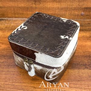 Estuche de joyería de viaje grande de cuero de vaca genuino de alta calidad para collar, pendientes, anillos, joyero cuadrado, organizador con cremallera - Product Image 1