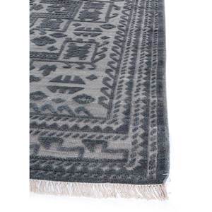 Alfombra de Lana Tejida a Mano en Gris y Negro, Modelo AKWL-13011, con Patrón de Medallón Grande para Decoración de Sala de Estar y Pasillo - Product Image 4