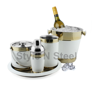 Barman en acier inoxydable blanc avec ensemble de barres noires ensemble de 4 pièces avec design côtelé ensemble de barres en acier inoxydable professionnel outil de barre - Product Image 4