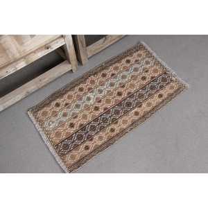 Tapis Kilim vintage, tapis turc de 1,4 x 2,7 pieds, tapis en laine persan brun - Product Image 3