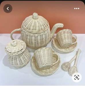 Théière et tasses en bambou tissé décoratif |   Ornement artisanal de cérémonie du thé pour la maison, l'hôtel et la salle de thé, cadeau d'exposition - Product Image 3