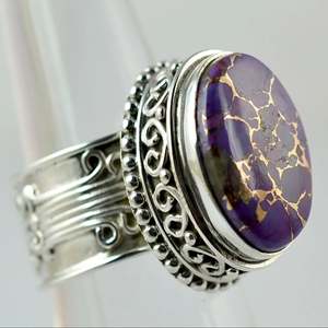 Bague artisanale bohème en argent sterling 925 avec incrustation de turquoise cuivrée violette, plaqué or 18 carats, cadeau idéal pour elle, pierre de naissance de décembre, forme ovale - Product Image 6