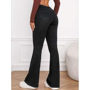 Vaqueros OSCA Vintage de mujer de talle alto negros acampanados de mezclilla, ecológicos, duraderos, elásticos, con acabado de calidad premium, varios modelos. - Product Image 2