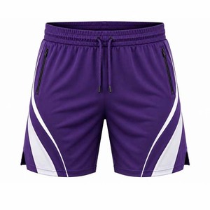 Men's Purple Sport <b>Shorts</b> With White Stripes Quick Dry Drawstring Closure <b>Zipper</b> Pockets - Product Image 1