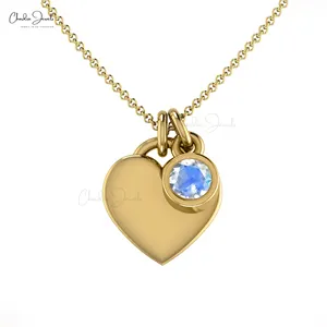 Best Selling Rainbow Moonstone Minimalist Charm Necklace 14k Solid Gold 0.20 TCW Gemstone Hallmarked Jewelry At Discounted Price