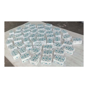 Boîtes à cadeaux en forme de rectangle de pierre de marbre incrustées de nacre verte faites à la main Design floral Boîtes de Thanksgiving Festival du Ramadan - Product Image 1