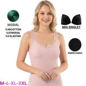 Womens Sleeveless <b>Camisole</b> Lace Trim Ribbed Tank Top <b>Built</b> <b>Bra</b> Pad Modal Cotton Vest - Product Image 4